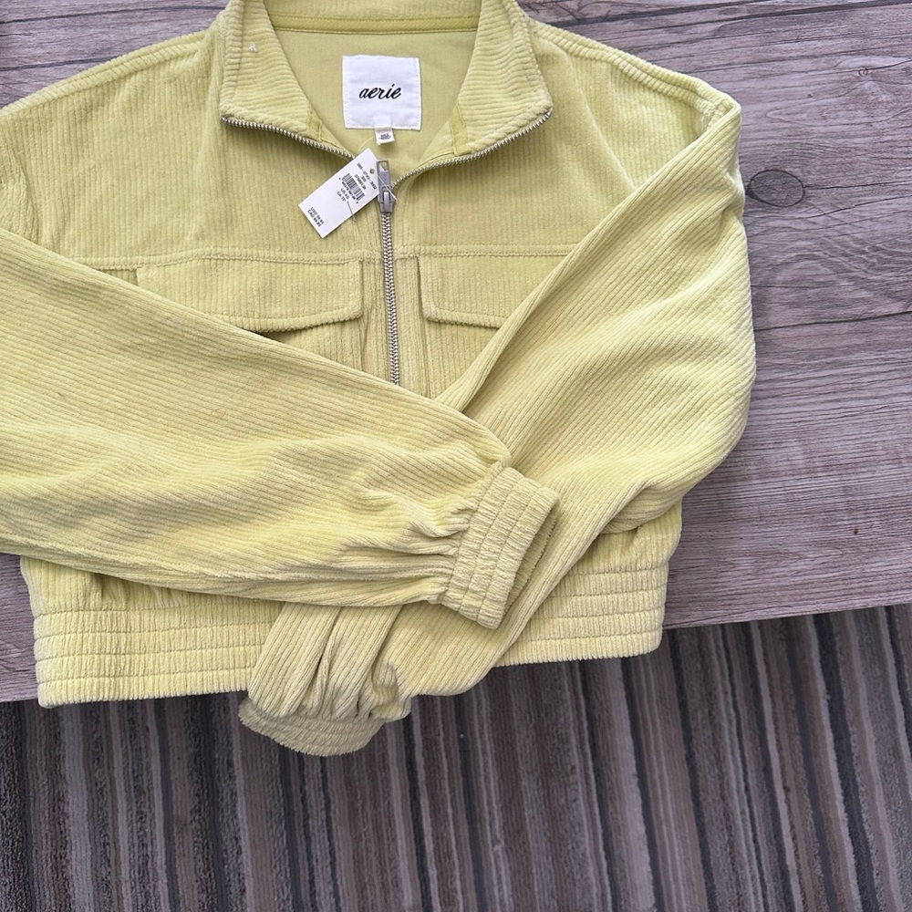 Aerie Yellow Bomber Jacket with Cropped Fit and Stand-Up Collar
